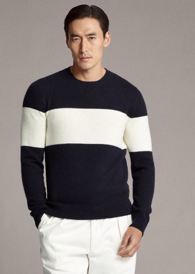 Ralph Lauren Striped Cashmere Striktrøje Herre Danmark (XCUOR1658)